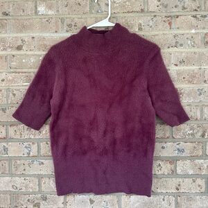 Bailey 44 purple short sleeve fuzzy mock neck sweater